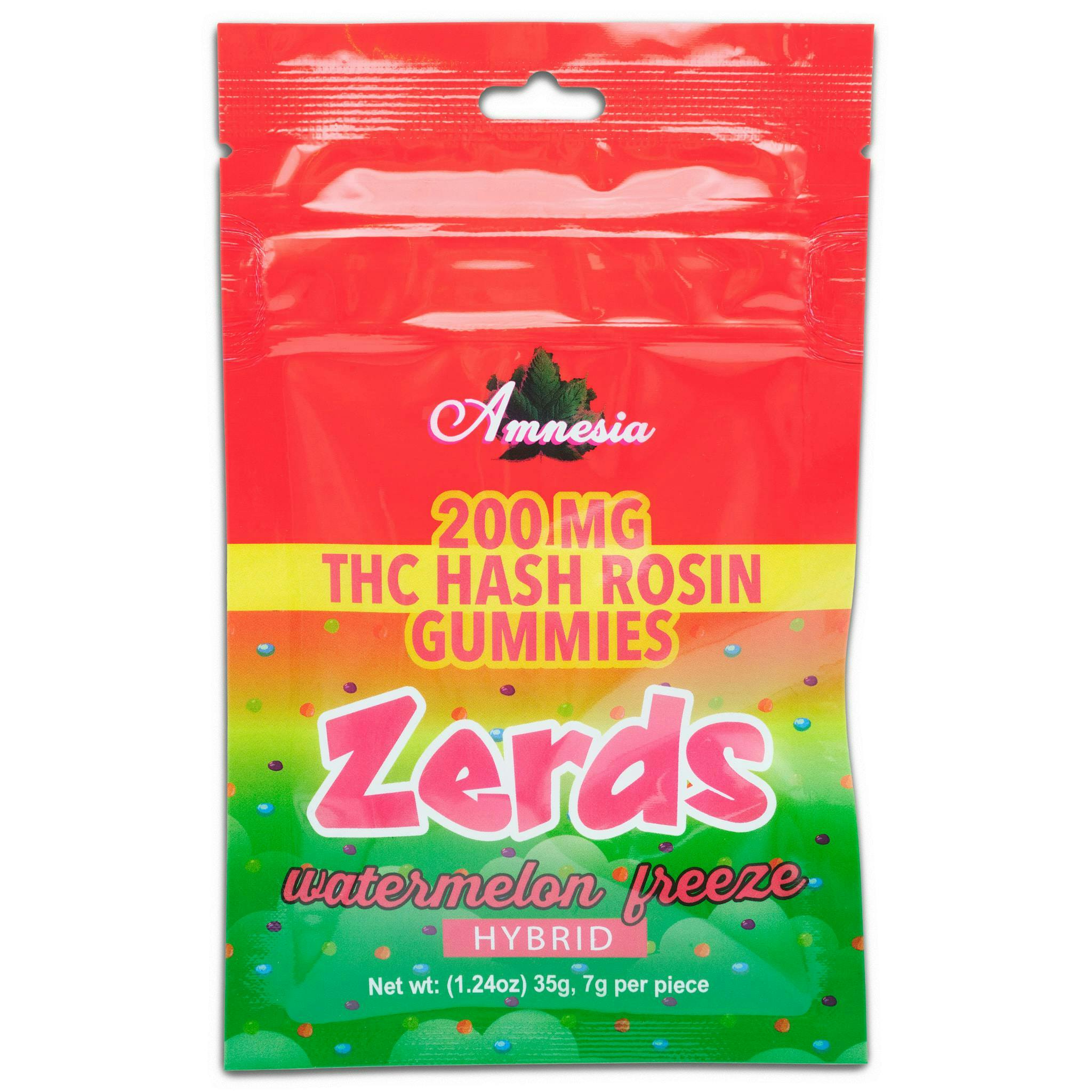Amnesia - 200mg Zerds Hash Rosin Gummies - Watermelon Freeze