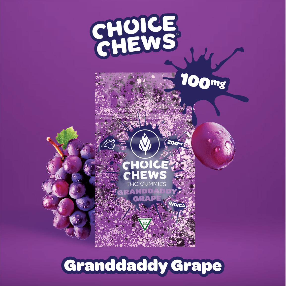 Product: Choice Chews | Granddaddy Grape | Distillate Gummies - 100mg