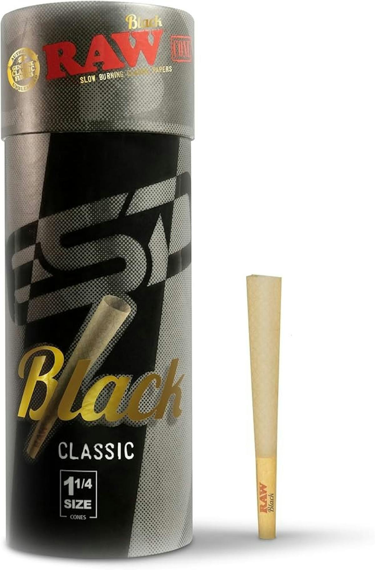 Photo of RAW | Black Ultra Thin Pre-Rolled 1 .25 Size Cones – 50Pc