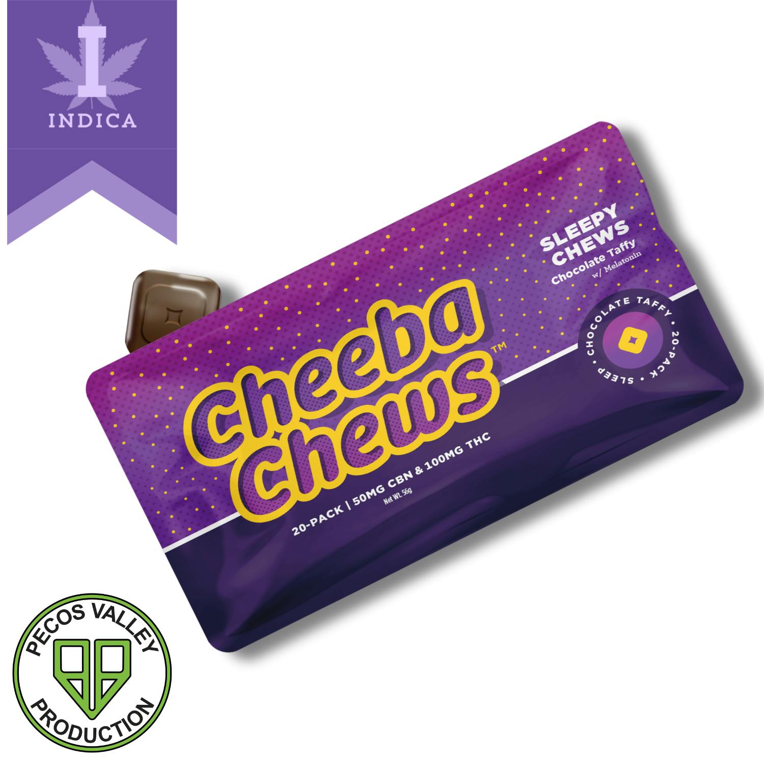 Chocolate Taffy Indica 100mg Sleepy Chews by Cheeba Chews • Pecos