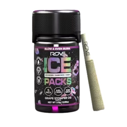 GRAPE STOMPER OG ICE ROSIN, HASH DIAMOND INFUSED PREROLL 5PK