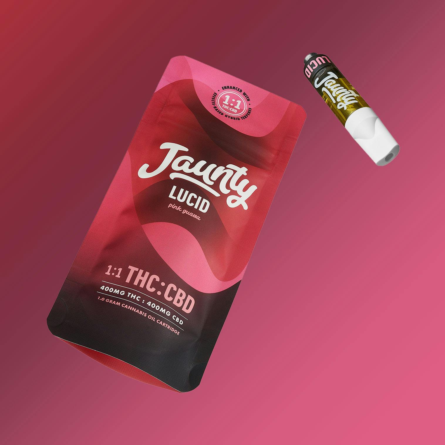 Jaunty 1:1 THC/CBD Vape Cartridge | 1g | Lucid (Pink Guava)