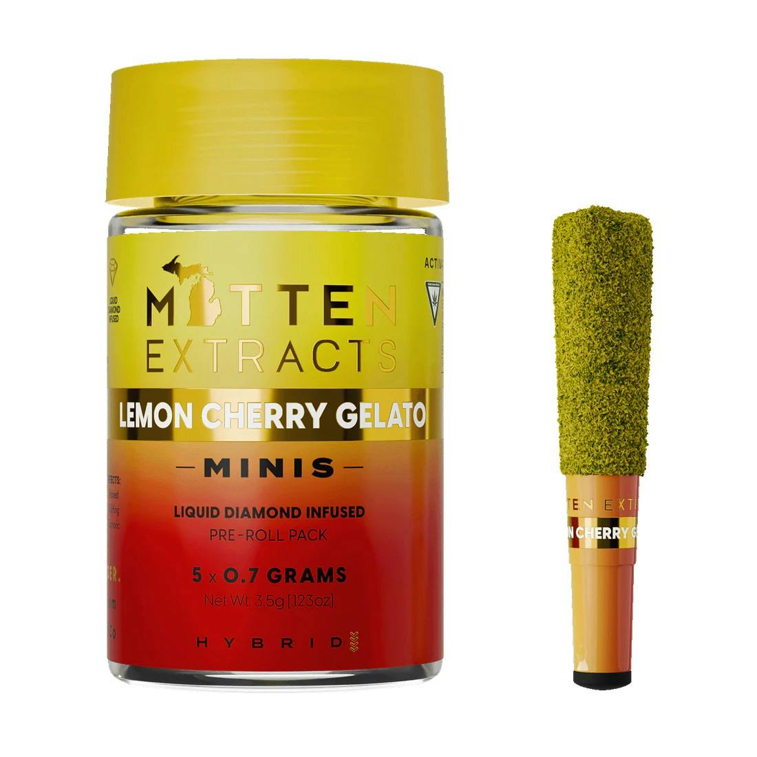 Product: MITTEN EXTRACTS | LEMON CHERRY GELATO | INFUSED PRE-ROLLS | 5 x 0.7G HYBRID