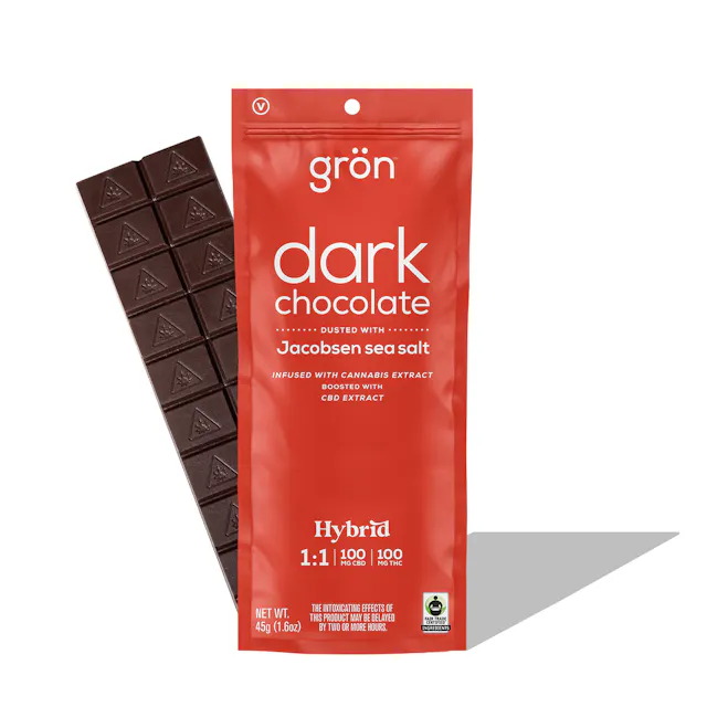 Grön Dark Chocolate Hybrid 1 CBD : 1 THC 100mg (chocolates, .1g)