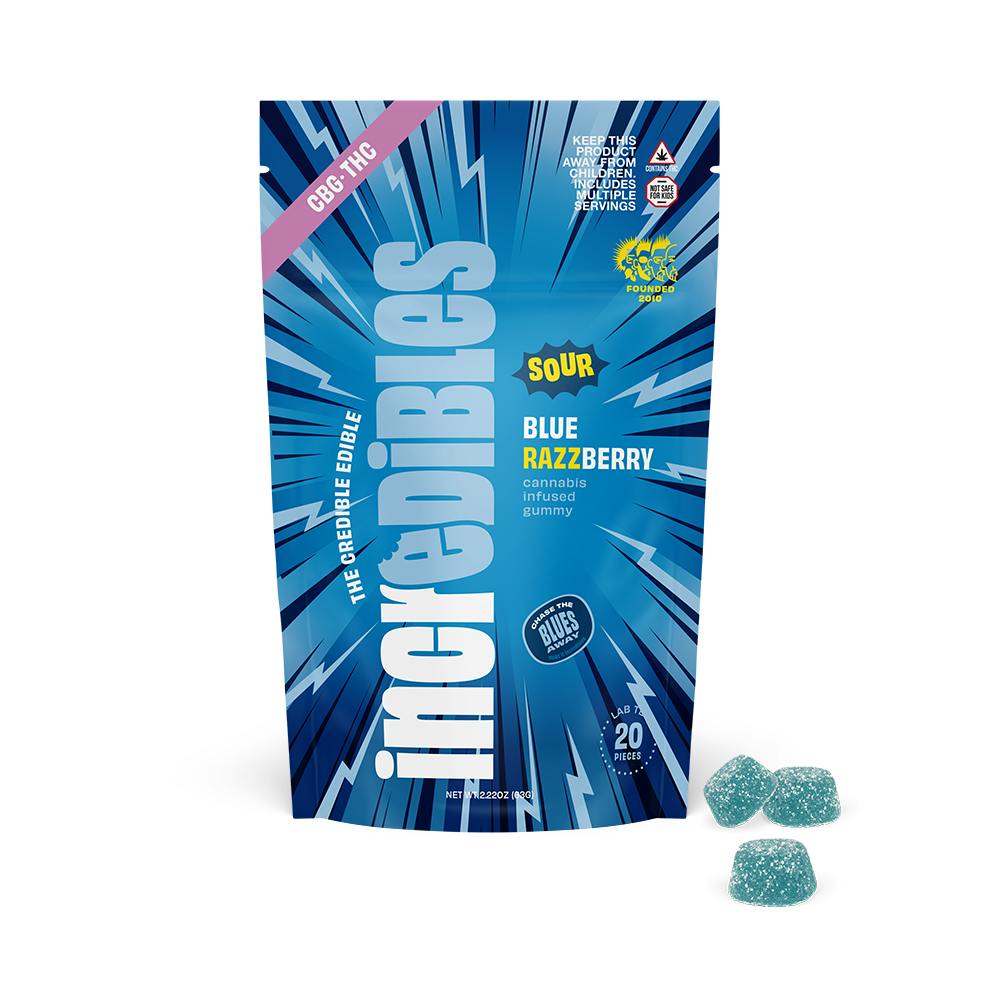 Incredibles 1:1 Sour Blue Razzberry + CBG | Gummies | 20 pack
