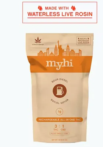 Sour Diesel Sativa (3:1 THC:CBD + THCv & CBC) – Waterless Rosin AIO Disposable Vape – 1g-3
