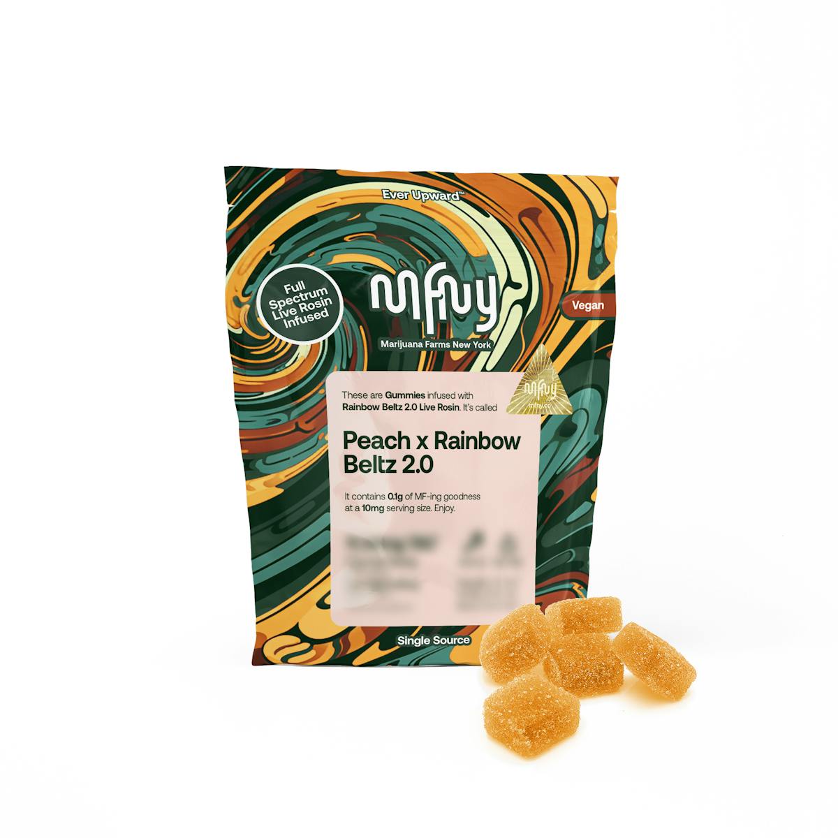 Image of Peach x Rainbow Beltz | 50mg Live Hash Rosin Gummies (5mg/10ct)