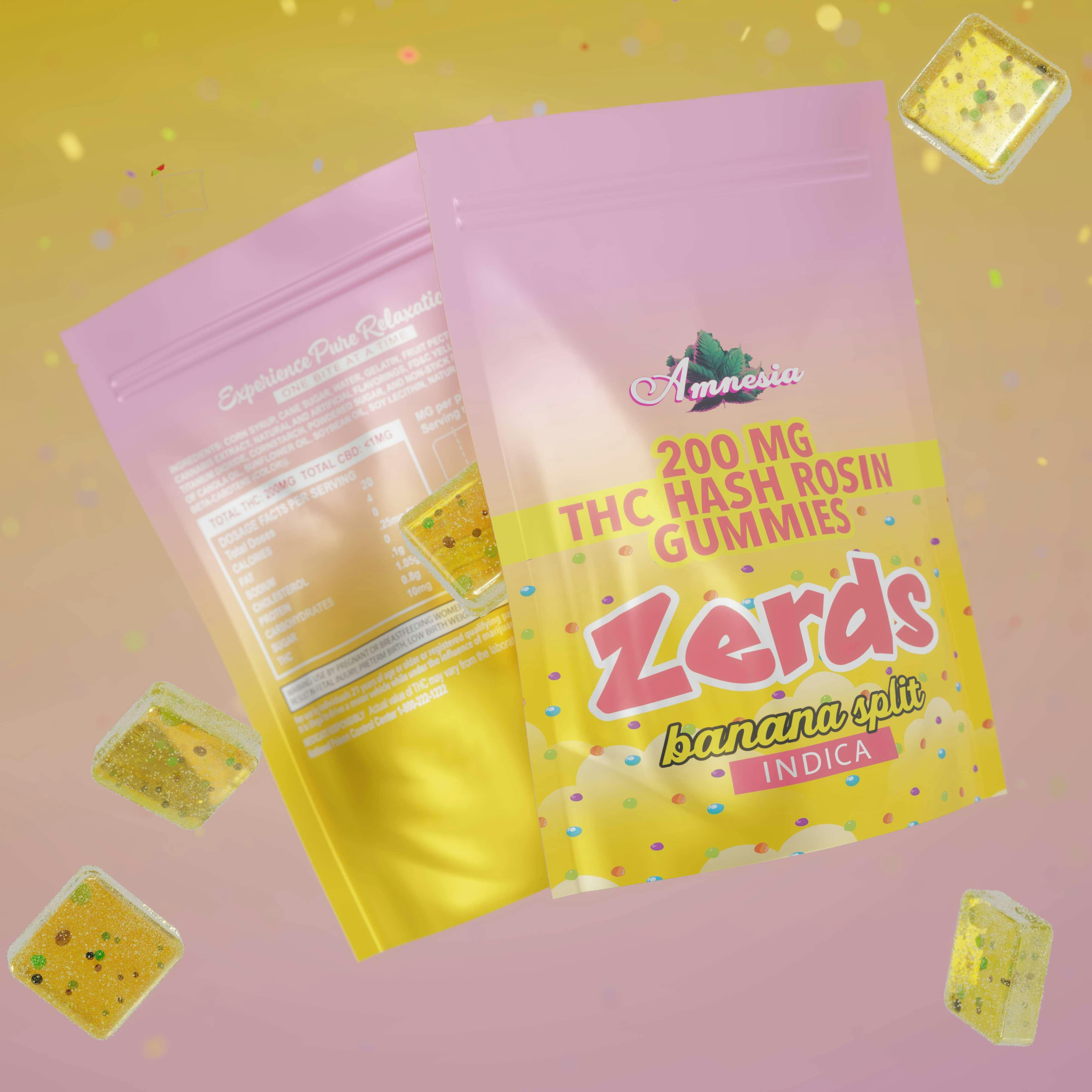 Amnesia - 200mg Zerds Hash Rosin Gummies - Banana Split