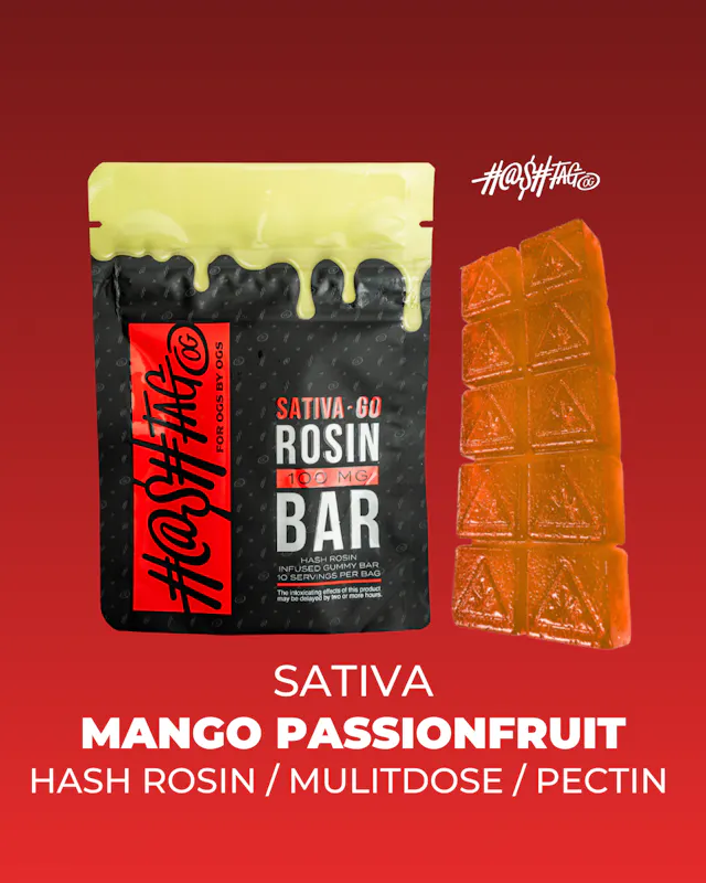 Hashtag OG Hash Rosin Gummy Bar Mango Passionfruit 100mg (sativa, gummies, 2.8g)