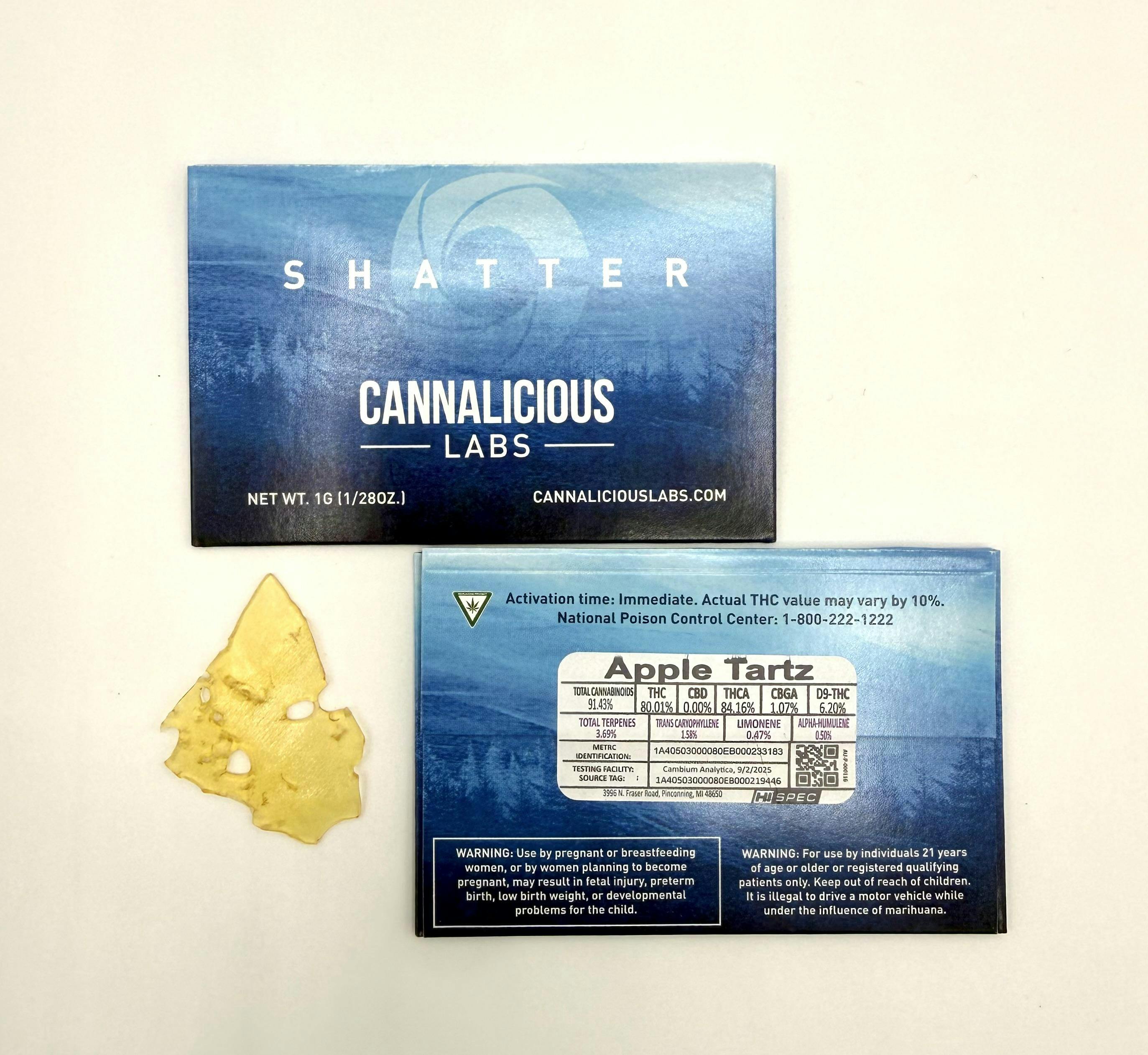 Cannalicious - 1g Shatter - Apple Tartz