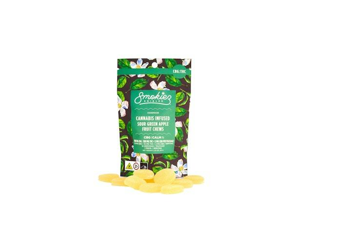 Smokiez Sour Green Apple Fruit Chews 100mg THC:CBG 1:1  10 Piece