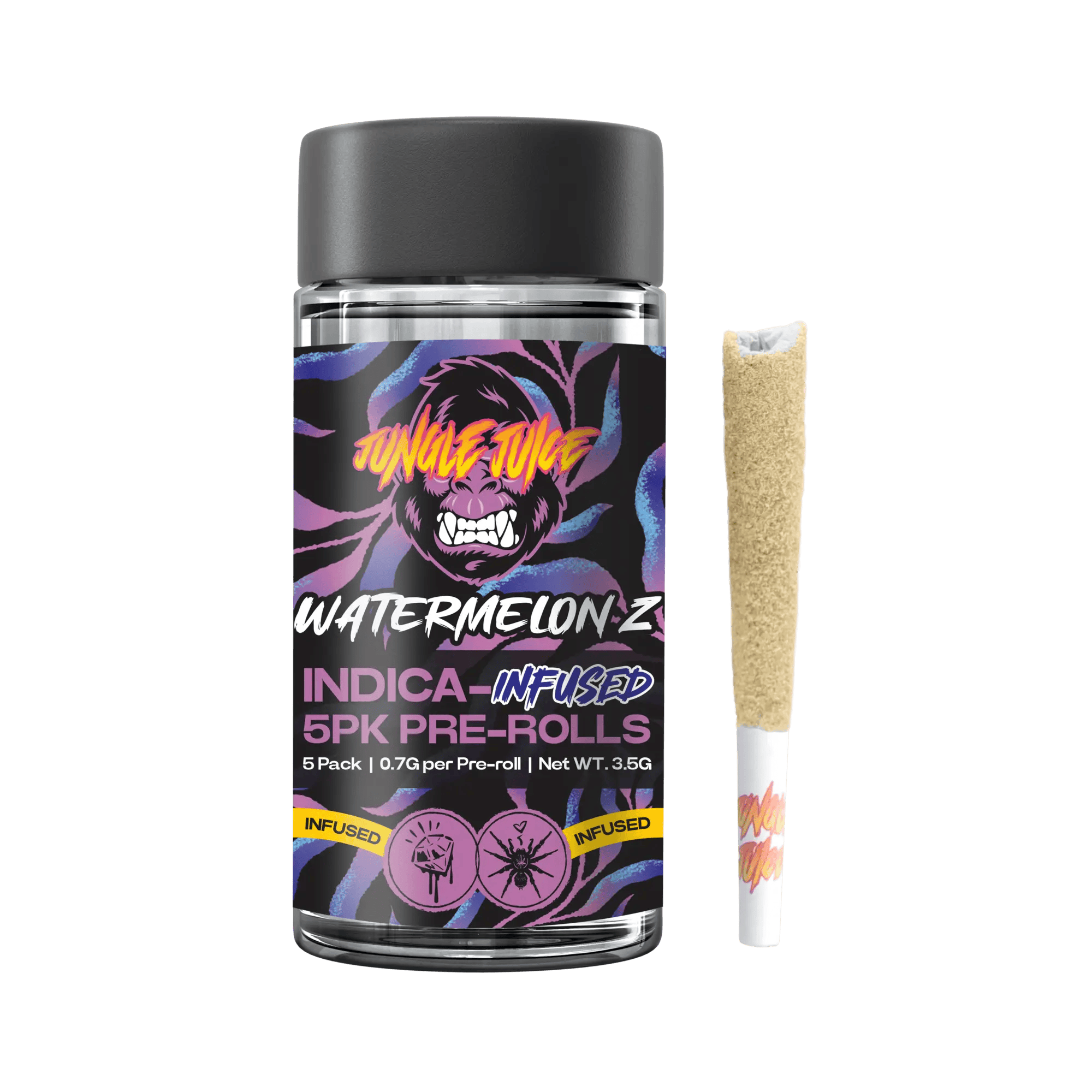 Jungle Juice - 5pk .7g Tarantula Infused Prerolls - - Indica - **WATERMELON Z** (2/$35)