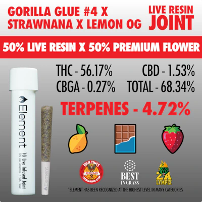 Element x Bud Hub - 1g Live Resin Joint - Gorilla Glue #4 x Strawnana x Lemon OG - PRE_ROLLS by Element at King of Budz