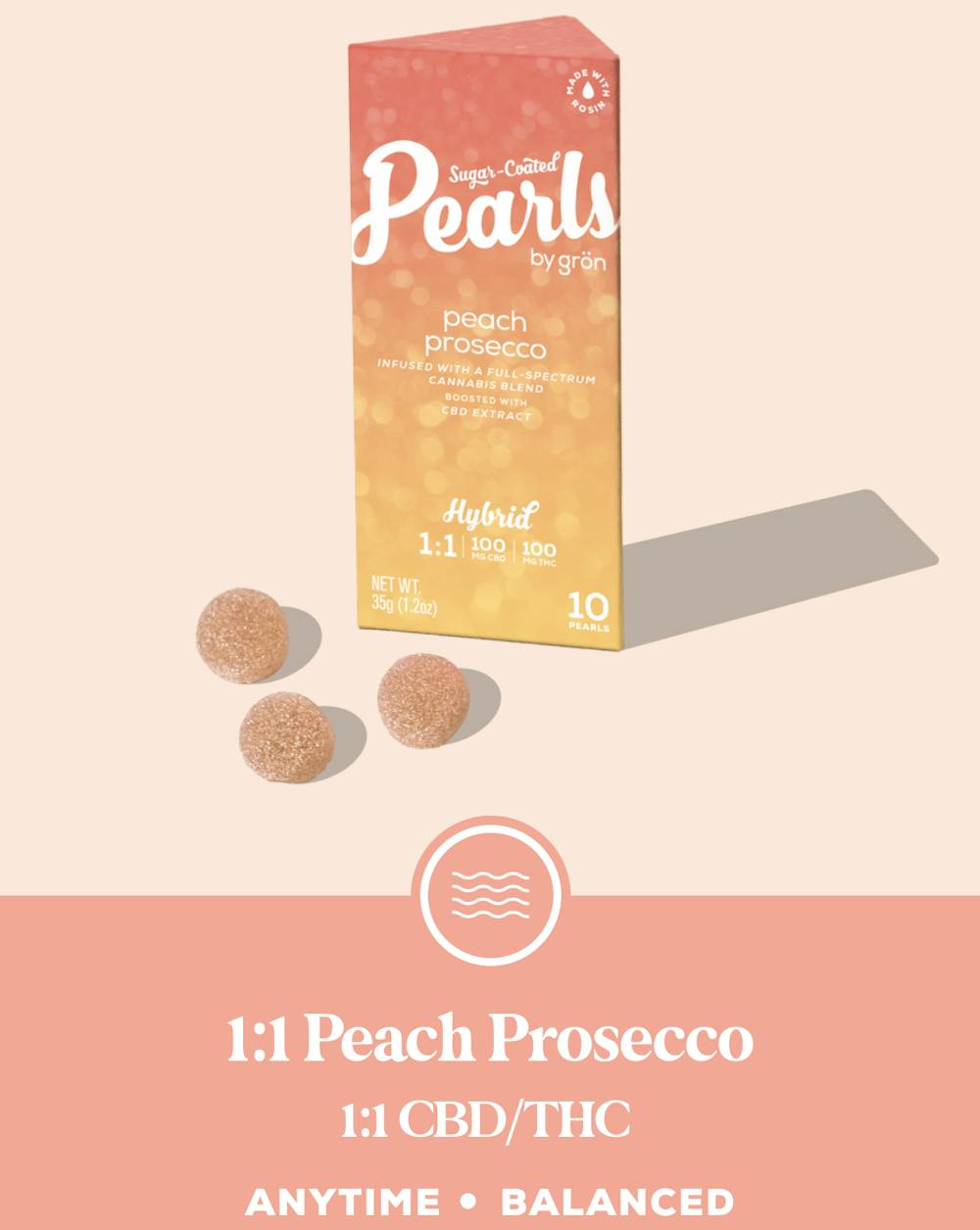 Product Pearls | Peach Prosecco (H) | 1:1 THC:CBD 100mg | Gron