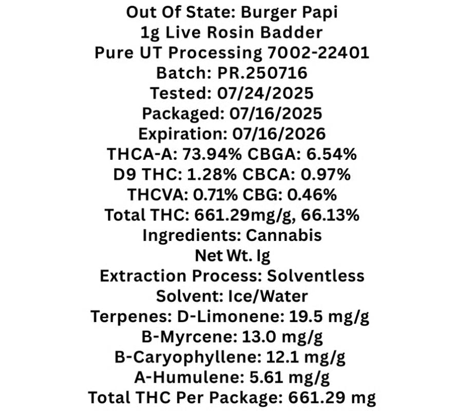 Burger Papi Live Rosin Badder
