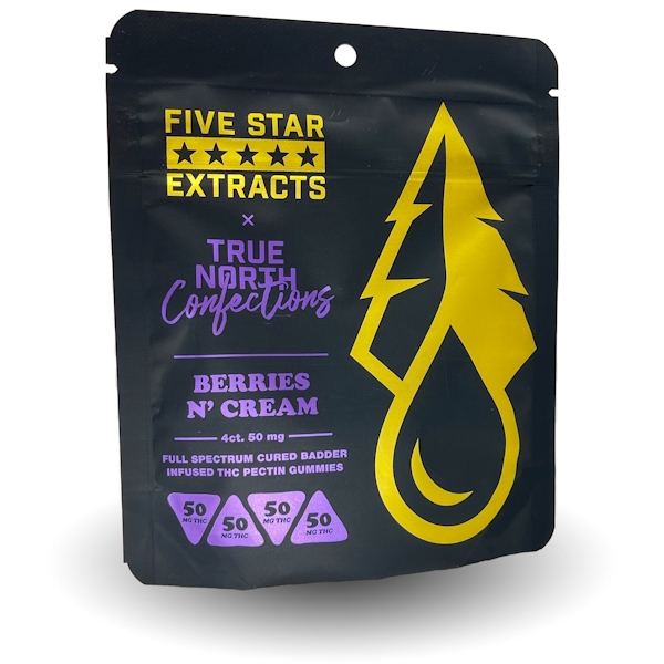 True North Confections x Five Star Extracts | Vegan Berries & Cream Cured Badder Gummies 4pc | 200mg