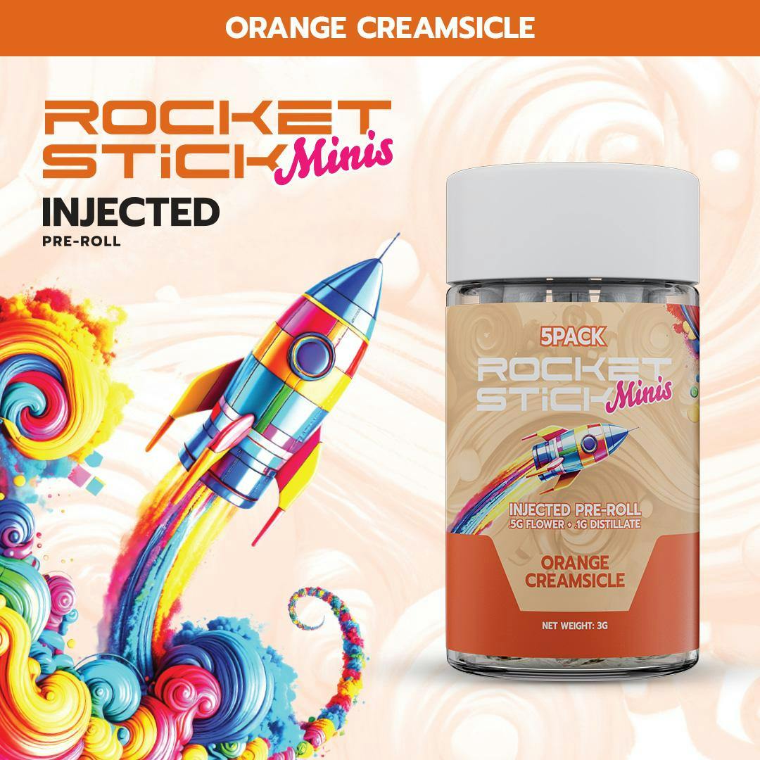 Rocket Stick Minis - Injected Pre Roll Pack (5 x 0.6g) - Orange Creamsicle