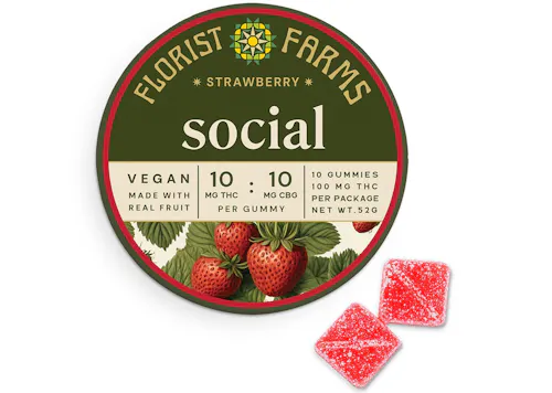 Florist Farms | Social | Strawberry | 1:1 THC / CBG | 10pk-active