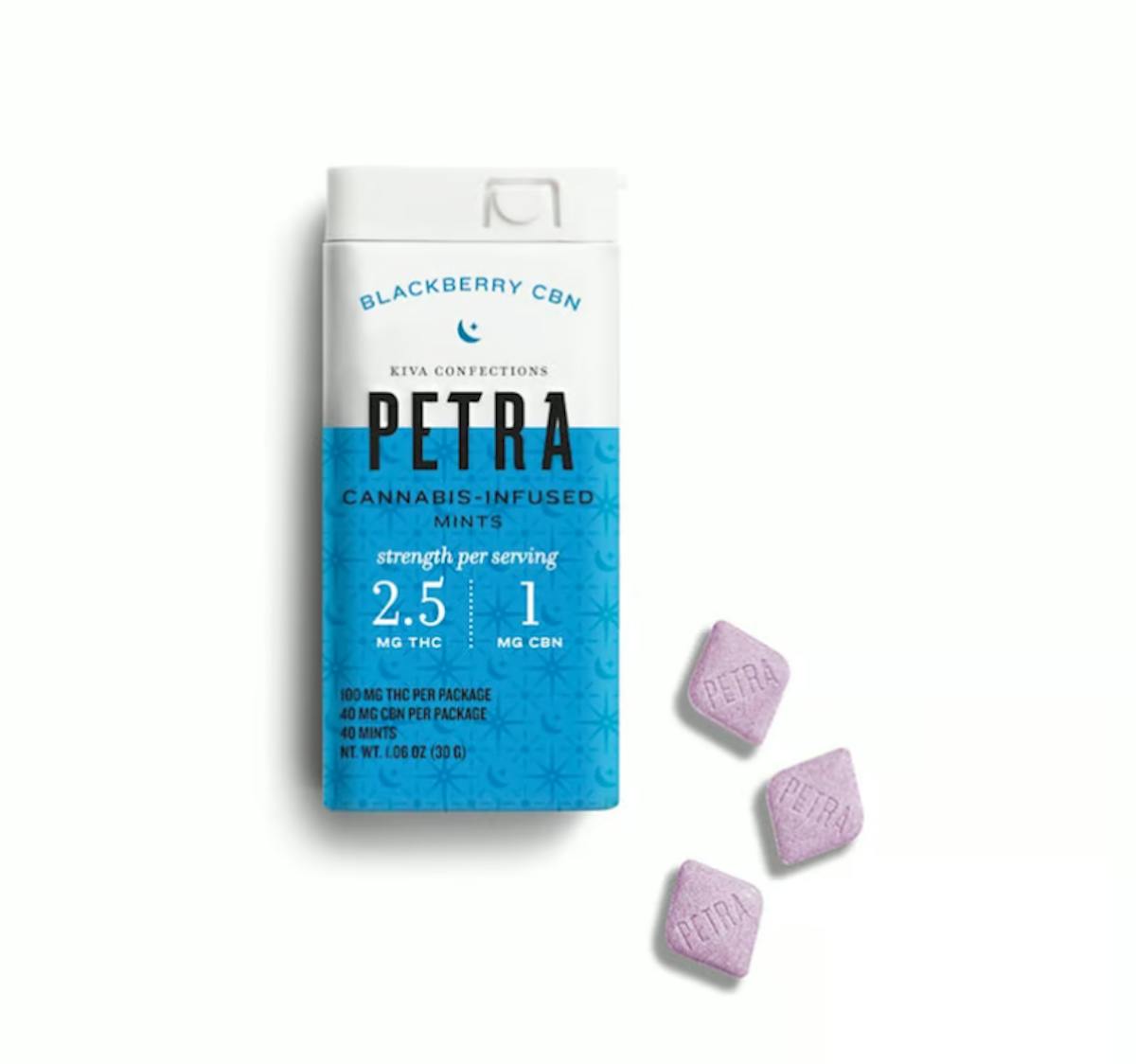 Photo of KIVA 2.5:1 Petra Blackberry Mints 100mg 40pk (THC:CBN)