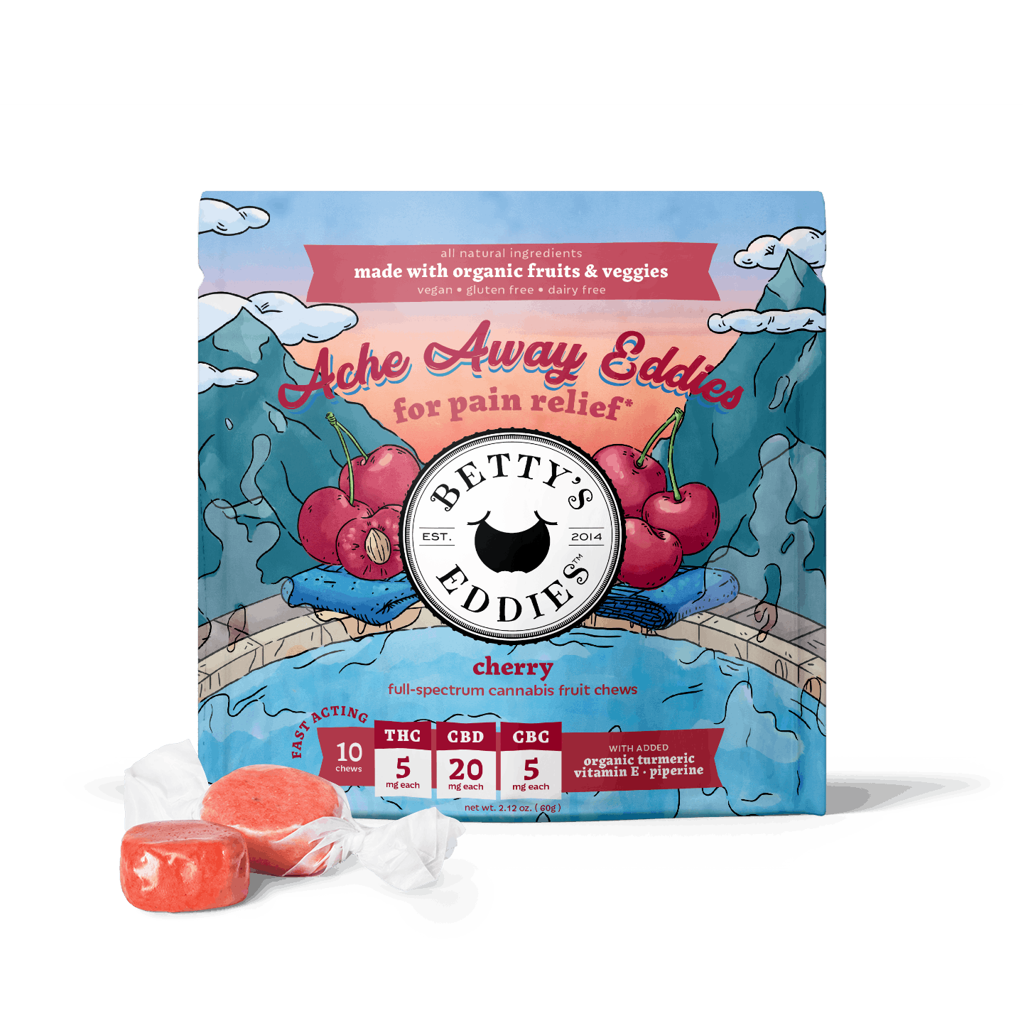 Cherry 5mg/50mg total (10pk) THC/CBD/CBC Panacea Wellness