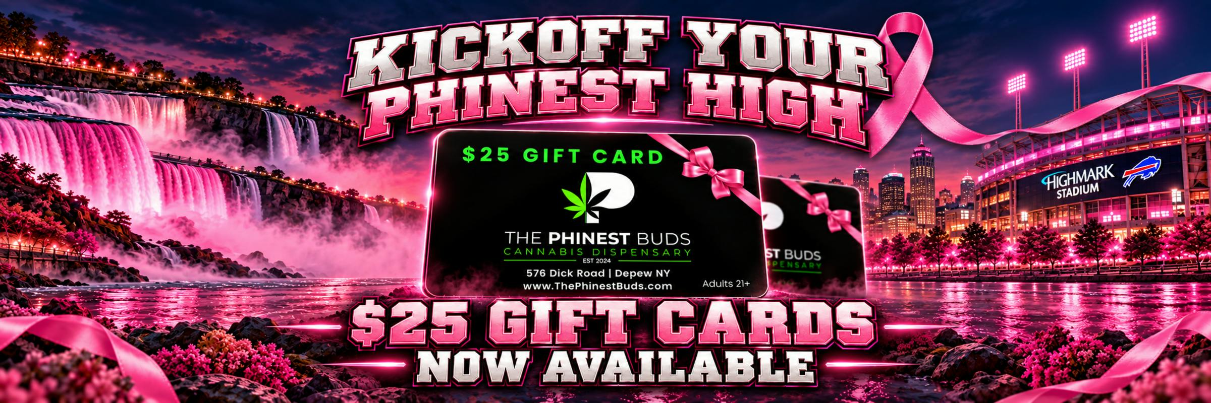 Gift Cards for the holidays, birthdays, and special occastions only at The Phinest Buds Cannabis Dispensary located at 576 Dick rd ste 10a Depew NY 14043