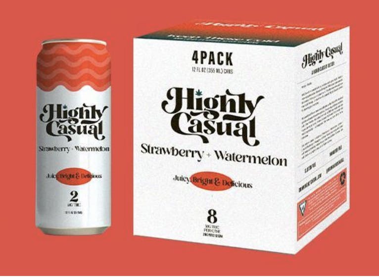 Product: Highly Casual | Cannabis Seltzer 4-Pack - Strawberry + Watermelon - 2mg/ea