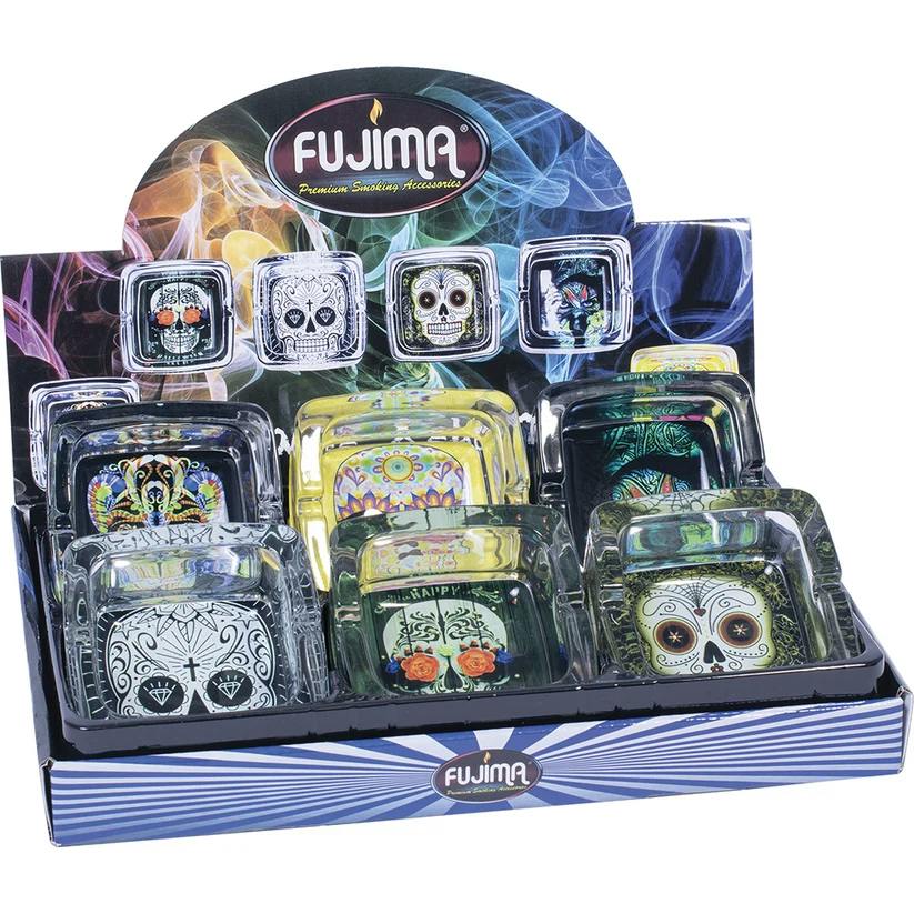 Fujima 4.5" Square Glass Sugar Skulls Ashtray