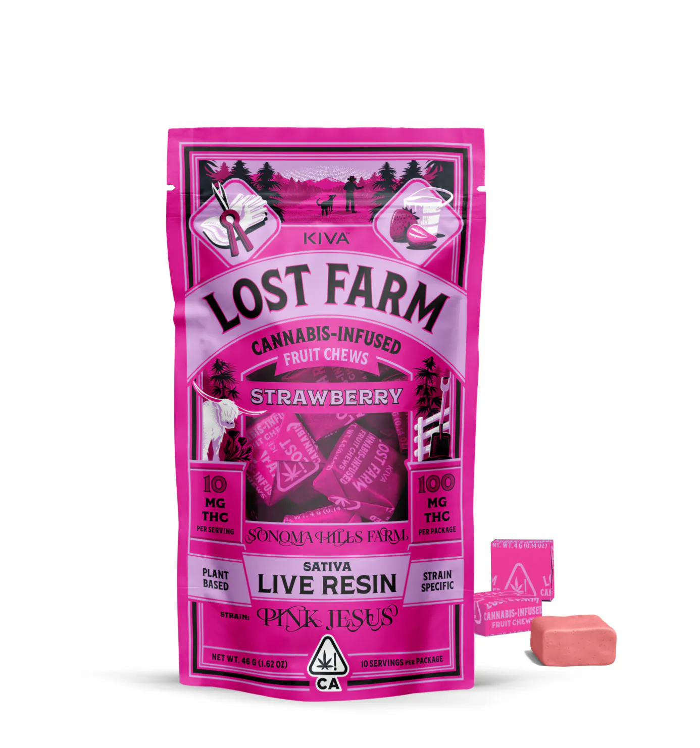 Kiva Lost Farm Fruit Chew - Pink Jesus - Strawbery 100mg at