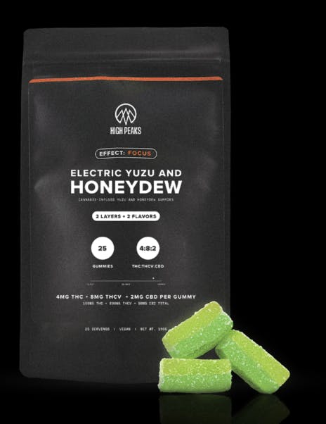 Electric Yuzu and Honeydew | 25 Pack 100 mg | 4mg THC 8mg THCV 2mg CBD | High Peaks