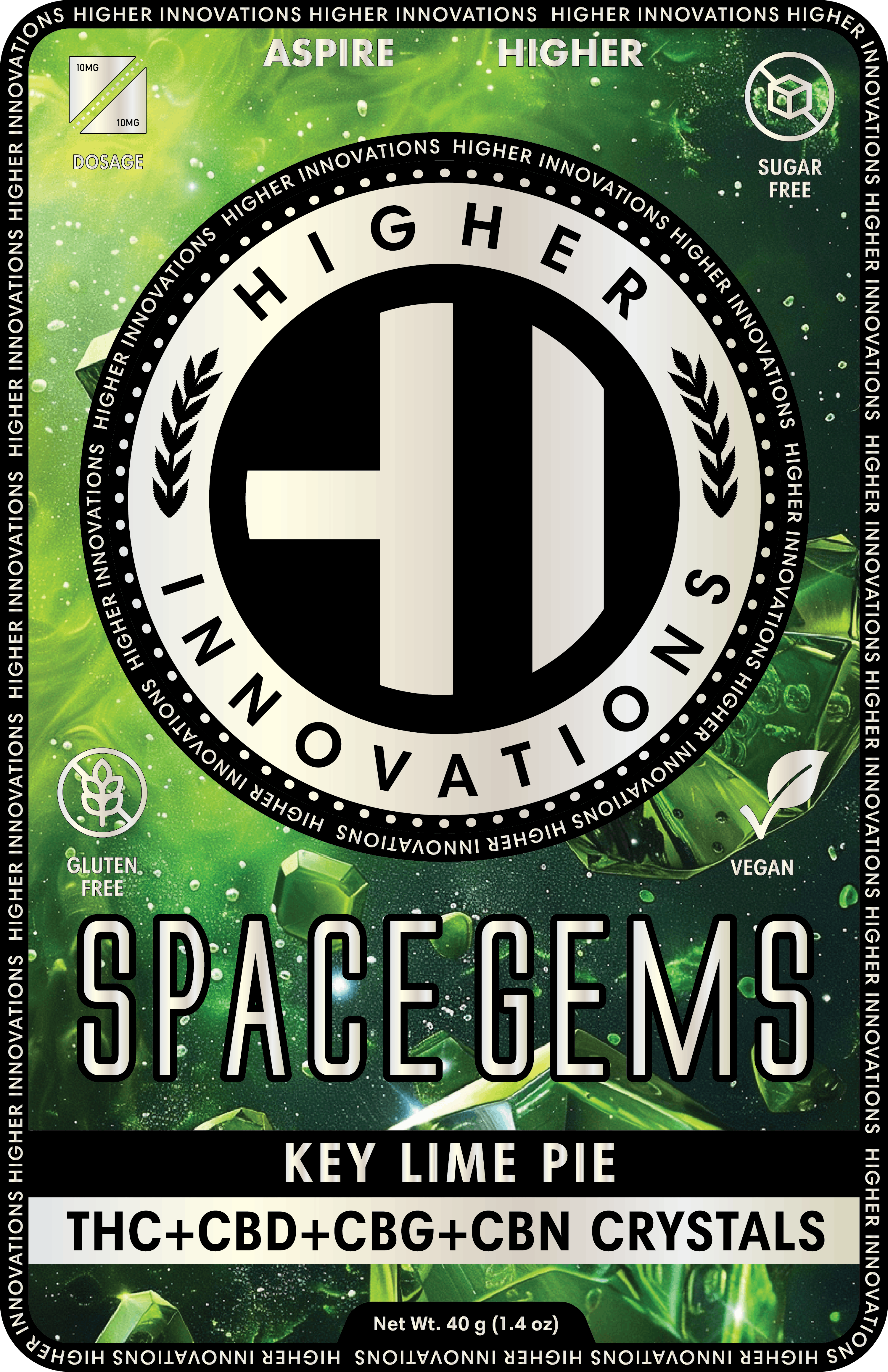 Product: Higher Innovation | Key Lime Pie | Infused Space Gems | 200mg 1:1:1:1 THC:CBD:CBG:CBN | Hybrid