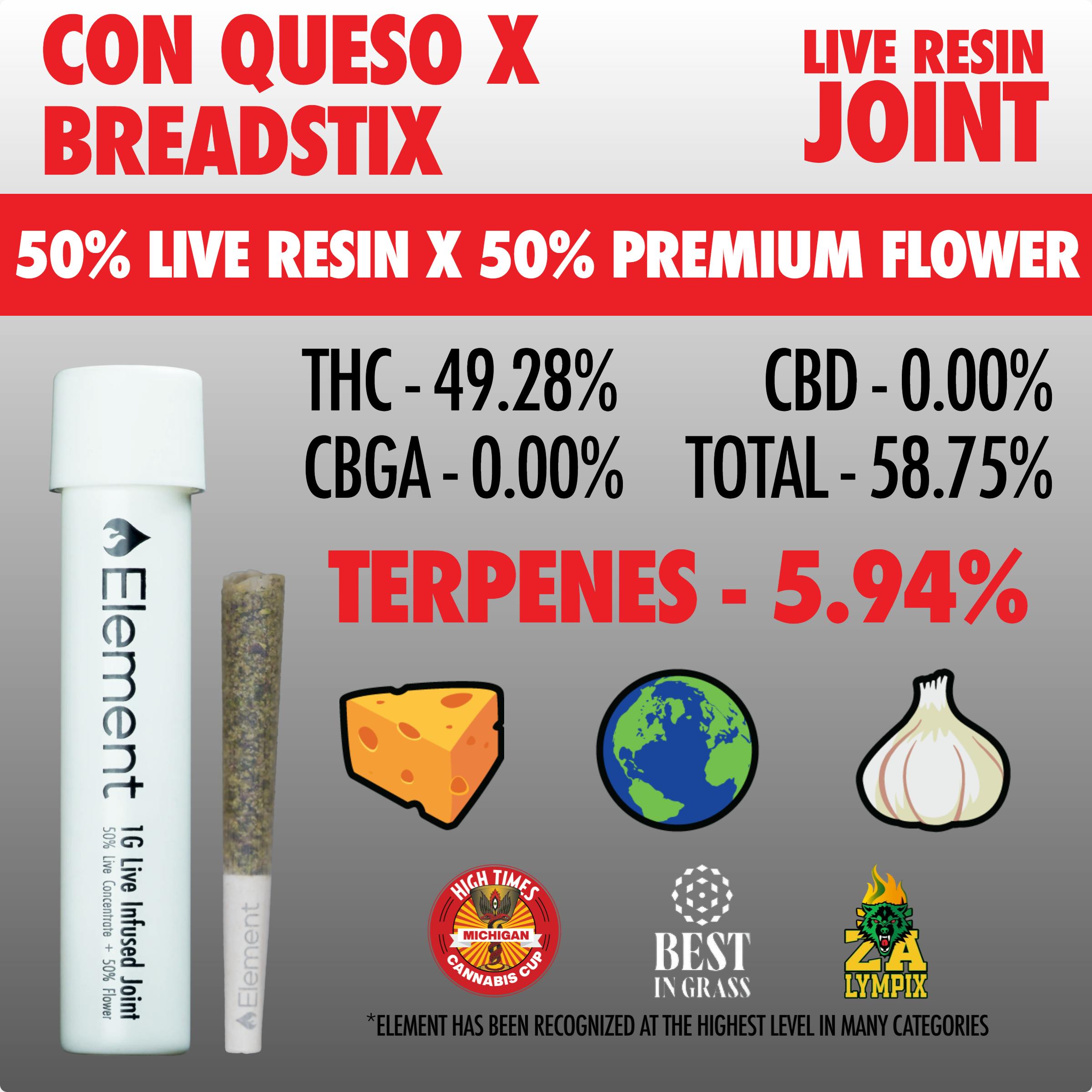 Element x Bud Hub - 1g Live Resin Joint - Con Queso x Breadstix