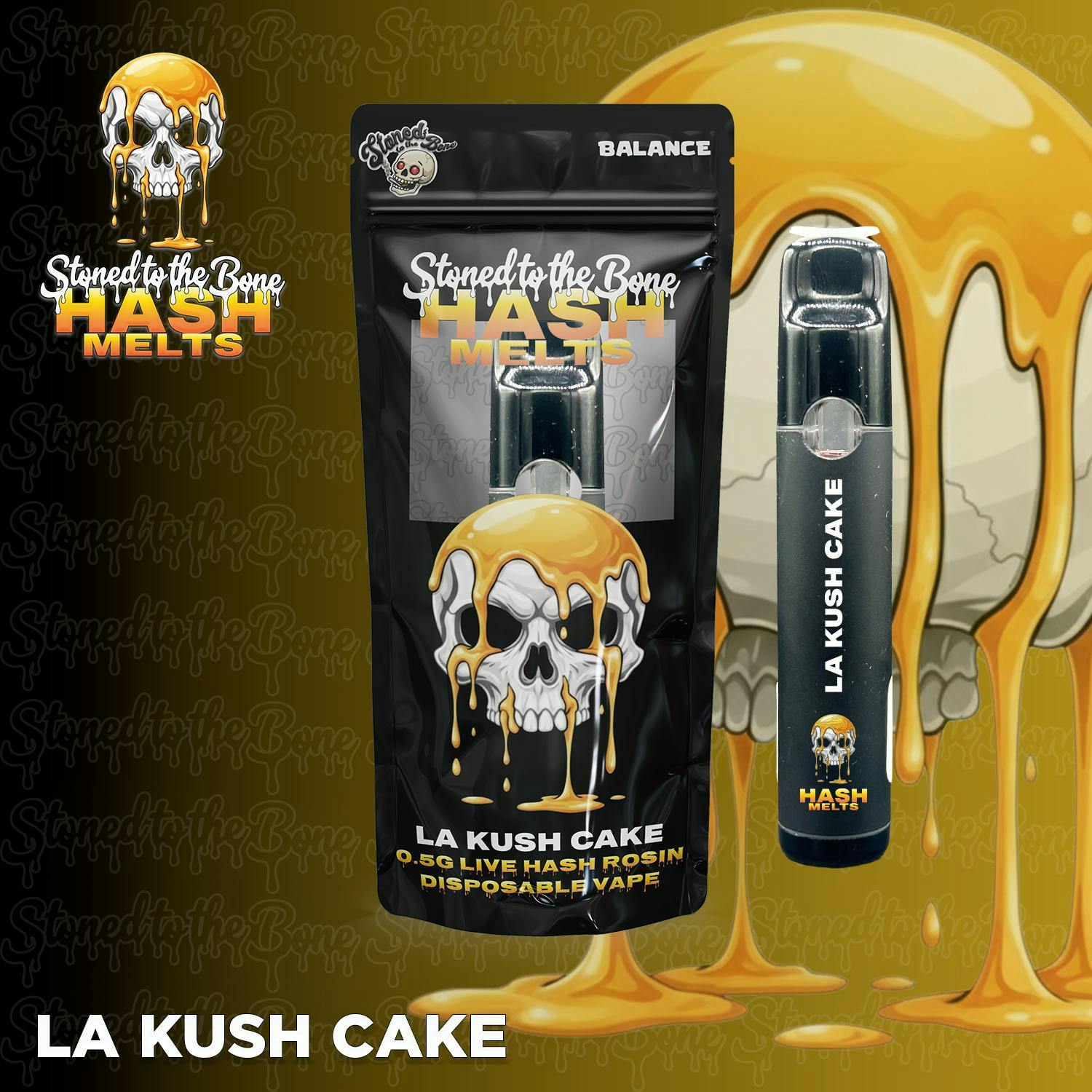 Stoned to the Bone - .5g Live Rosin Disposable - LA Kush Cake