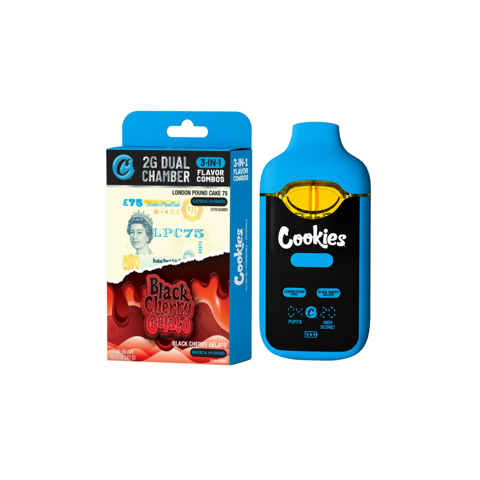 Cookies - London Pound Cake x Black Cherry Dual Chamber Disposable Vape - 2gCookiesHybridTHC: 89.78%TERPS: 5.05%Buy One, Get One 30% off all Cookies products!