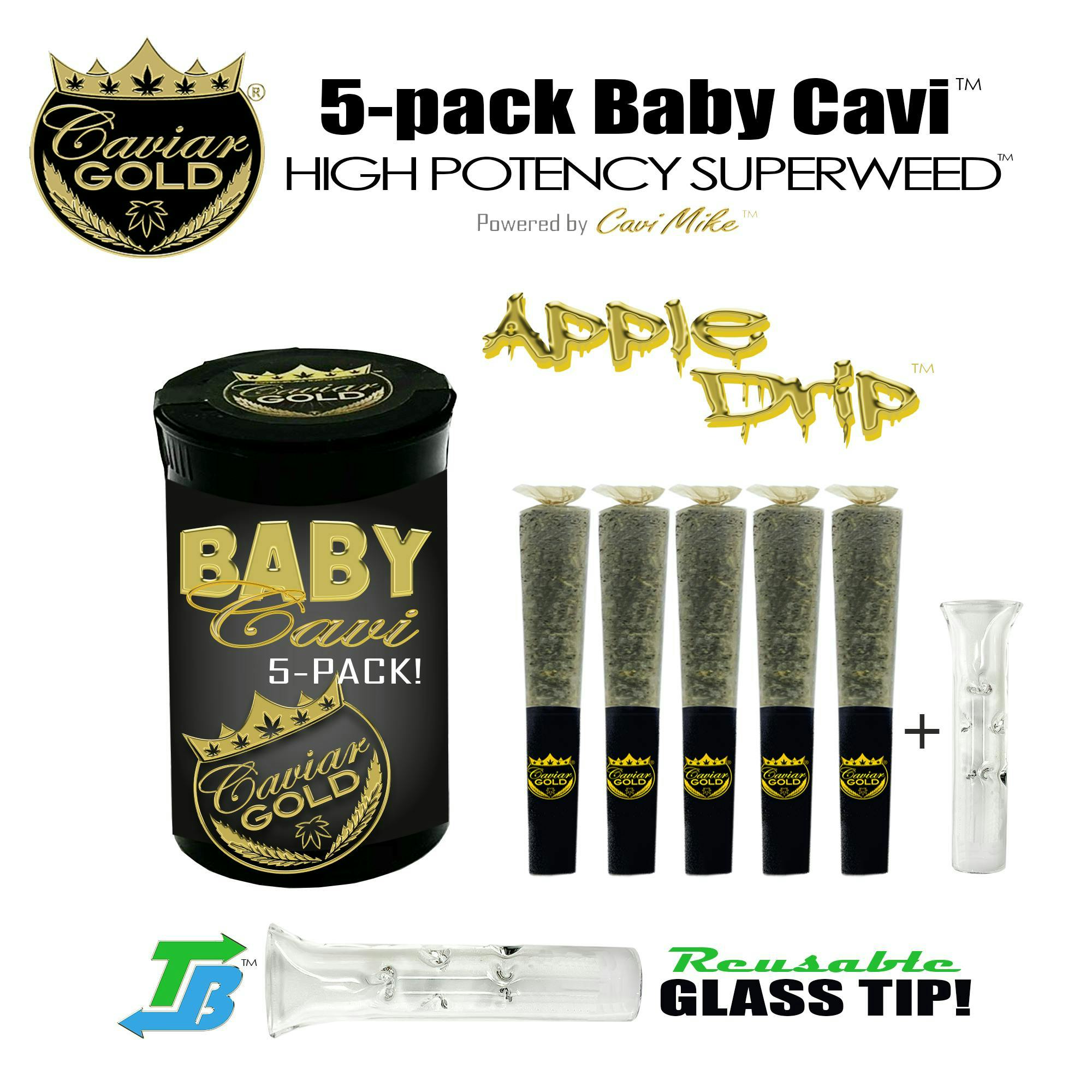 Product: CAVIAR GOLD | APPLE DRIP (BABY CAVI) | INFUSED PRE-ROLLS | 5 x 0.5G HYBRID