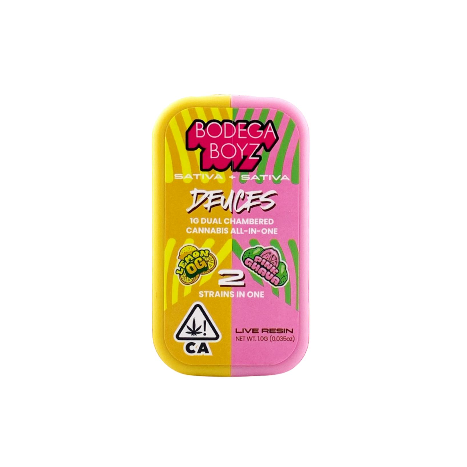 Bodega Boyz - Lemon OG x Pink Guava Disposable Vape - 1gBODEGA BOYZSativaTHC: 86.04%CBD: 0.2%TERPS: 3.48%Kaya Bliss Summer Special! Spend $100 get $10 Off!+2