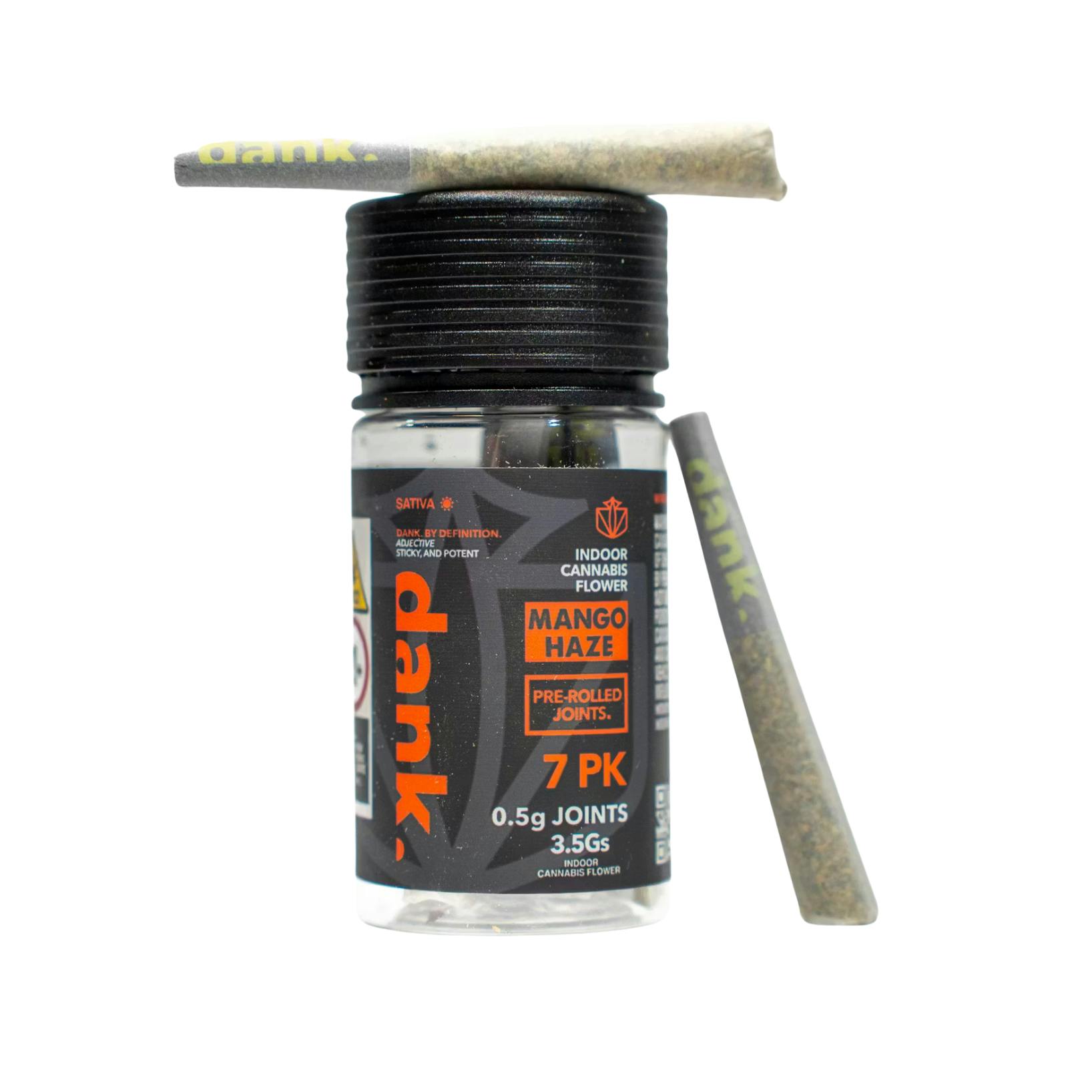 Dank - Mango Haze Prerolls 7pk - 3.5gDank By Definition.Sativa-HybridTHC: 24.16%TERPS: 0.67%4th of July Weekend! Spend $750 get $145 Off+6