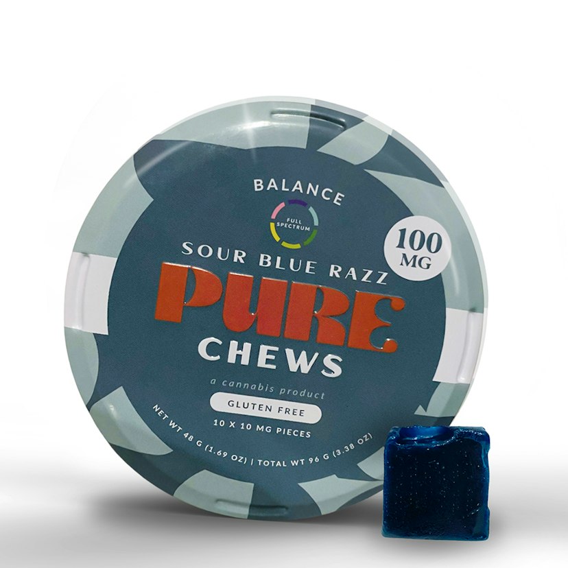 Pure Sour Blue Razz Chews 100mg