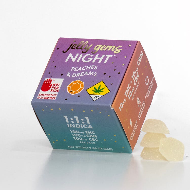 Jelly Gems: THC/CBN/CBC 1:1:1 Peaches & Dreams Night (Indica) - 10pk 300mg