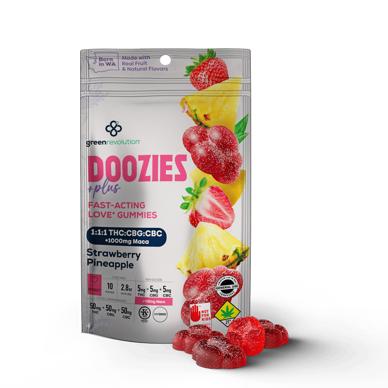 1:1:1 THC/CBC/CBG Strawberry Pineapple Doozies Plus 10 Pack Green
