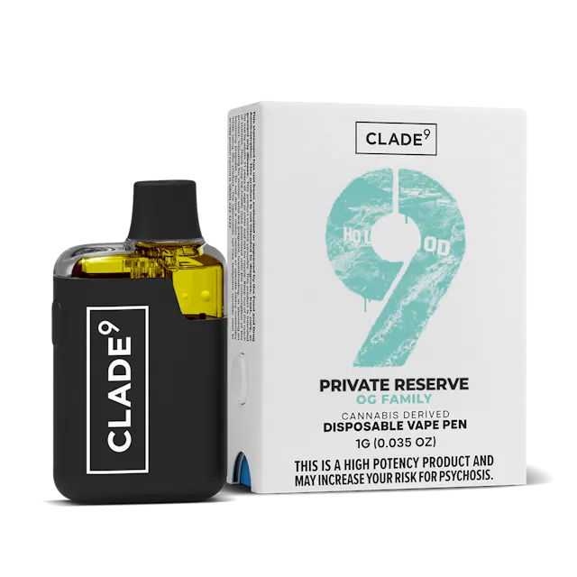 Clade9 Disposable Vape Private Reserve 1g (indica, disposables)
