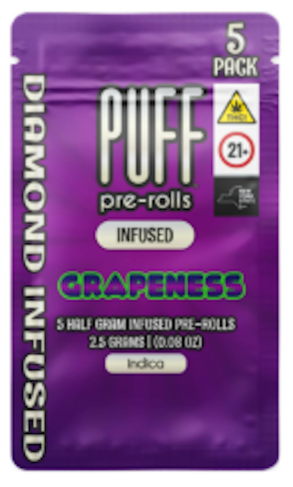 Product Diamond Infused Preroll | Grapeness (I) 5 pk  | Puff Pre Rolls