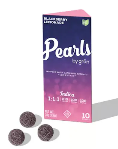 Gron | 1:1:1 CBD:CBN:THC Blackberry Lemonade Pearls | 10pack | 100mg | Indica-2