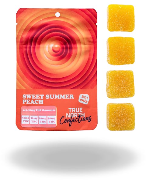 Product: True North Confections | Sweet Summer Peach 4 Piece Gummies | 200mg*