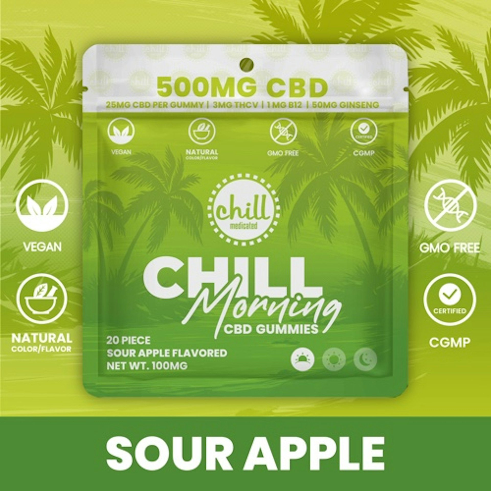 Chill Medicated - Green Apple All-Day 500mg CBD Gummies