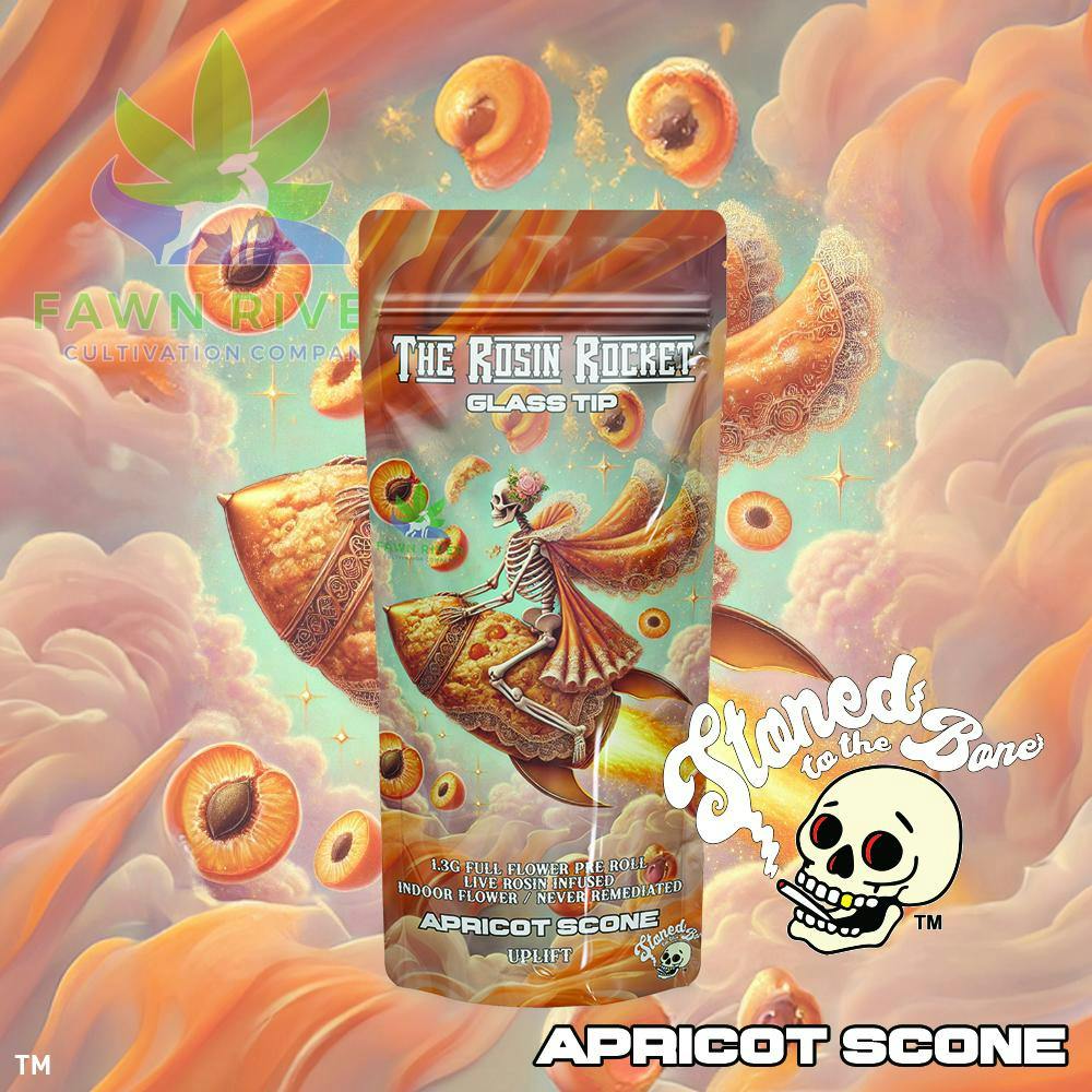 Stoned to the Bone - 1.3g Live Rosin Infused Preroll - Apricot Scone