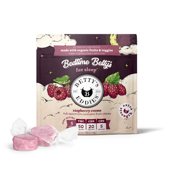 Bedtime Betty’s – Raspberry Crème – 5pk (50mg THC/ 20mg CBD/ 5mg CBN each)