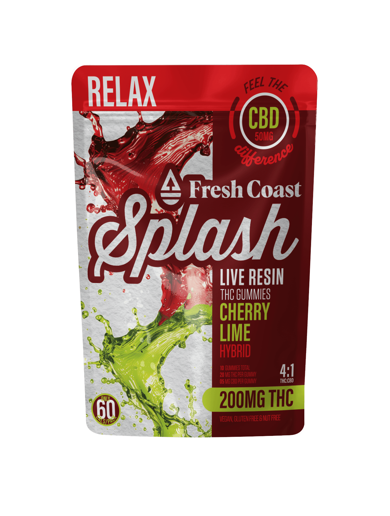 Product: SPLASH | Live Resin Gummies - Cherry Lime  (Hybrid) - 4:1, THC:CBD, 200mg