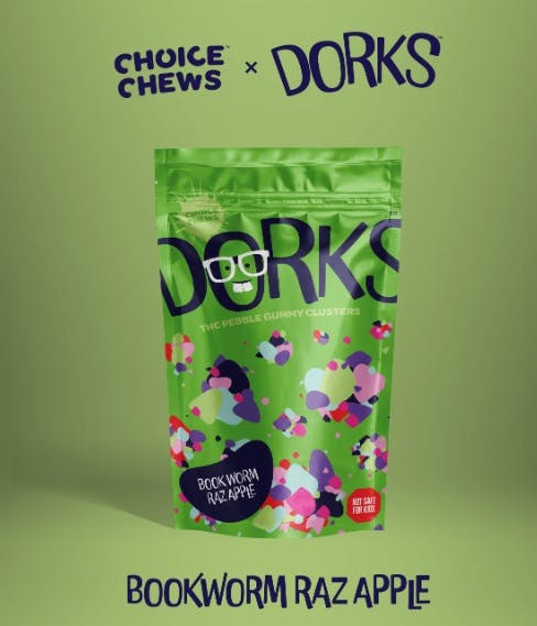Product: Choice Chews x Dorks | Book Worm Raz Apple Hybrid Pebble Gummy Clusters | 200mg