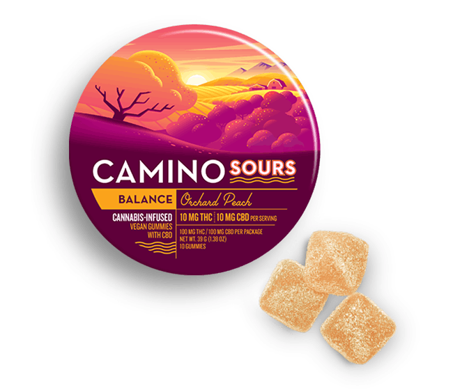 Camino Sours | Orchard Peach Gummies | 10 Pack | 1:1 THC:CBD | 100mg