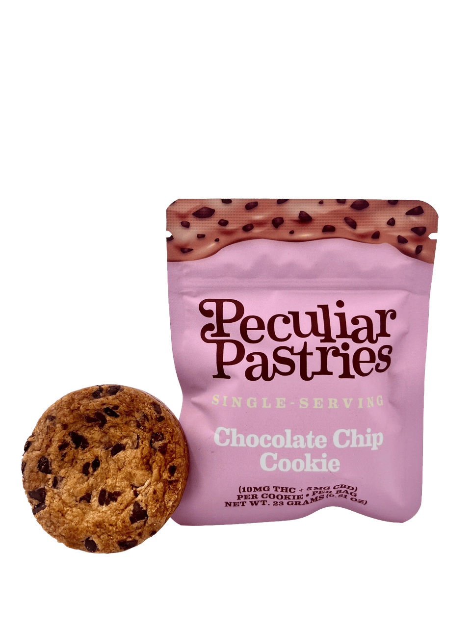 Product Single Serve Cookie | Chocolate Chip | 10mg THC: 5mg CBD | Peculiar Pastries